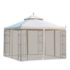 3 x 3(m) Garden Gazebo Double Top Gazebo Canopy w/ Mesh Cream White