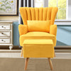 Velvet Scalloped Armchair High Wing Back Chair Footstool Ottoman Stool Fireside