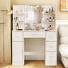 White Dressing VanityTable Wood Makeup Desk with LED Mirror 5 Drawers Stool