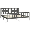 LAPOOH Bed Frame with Headboard Grey Solid Wood Pine 200x200 ,Bed Frame,Bed B8Y2