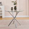 4x Grey Faux Leather Dining Chairs&Round Tempered Glass Silver Legs Dining Table