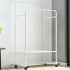 White Elegant Garment Dual Clothes Rack Rail Rolling Hanging Shelf Closet Storag