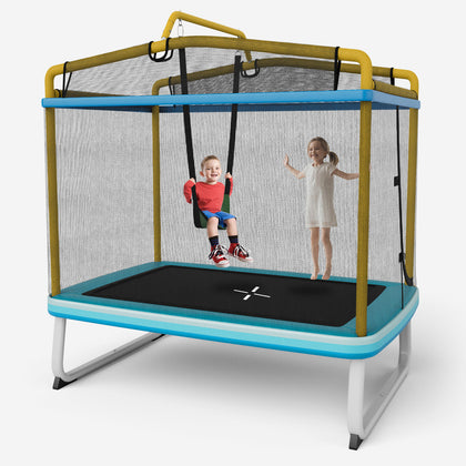 6 FT Kids Trampoline 3-in-1 Outdoor Indoor Trampoline w/ Swing & Horizontal Bar