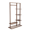 Solid Wood Bamboo Clothes Garment Rack Coat Shoes Storage Shelves w/ Hanging Rod