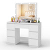 7 Drawer Dressing Table Wood Makeup Desk with Hollywood LED Mirror Bedroom Lbnar