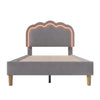 3ft Single Bed Frame Upholstered Bed with Wood Slats & LED Headboard Velvet Grey