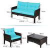 4 Pieces PE Rattan Patio Conversation Set Outdoor Rattan Furniture w/ Cushions