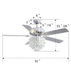 52'' Crystal Ceiling Fan Light 5 Blades 3 Speed Chandelier Lamp w/Remote Control