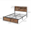 Industrial King Size Metal Bed Frame Wooden Panels Integrated Storage Headboard