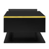 Coffee Table with LED Light & Glass Top Black With Drawer Living Room Furniture