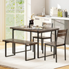 Dining Table Set Rectangular Bench 2 Chairs Industrial Kitchen Space Saving Home