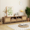 Rattan TV Stand TV Cabinet with 4 Storage Cabinet 2 Open Shelves for Living Room