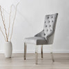 Grey Gloss Pillar Dining Table & 6 Velvet Knockerback Belgravia Chairs