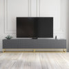TV Unit 200cm Modular Cabinet | Fluted Doors | Grey Matt | Gold Metal Base