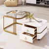 Coffee Table Square Nest of Tables Side Table with Drawers Storage & Glass Top