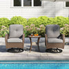 3 Piece Patio Swivel Rocker Set 2 Outdoor Wicker Rocking Chairs Grey