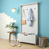 White Hallway Coat Rack Organizer Shoe Bench with Storage Cabinet with 4 Hooks