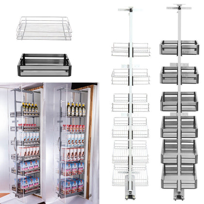 6 Tier Larder Kitchen Food Pantry Pull Out Cupboard 1850-2200mm Adjustabl Height