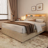 5FT King Upholstered Platform Bed Frame with LED Headboard & Storage Drawers