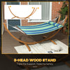 Hammock with Stand, Triple-Head Wood Garden Hammock with Cotton Bed, Blue