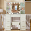 Large Dressing Table Vanity Makeup Desk With LED Light Mirror + Stool + Drawers