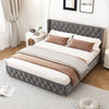 4ft6 Upholstered Double Bed Frame with Velvet Tufted Headboard & Wing Side Grey