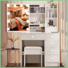 Drawer Stool Dressing Table Vanity Makeup Desk & Adjustable Led Lighted Mirror
