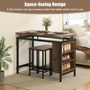 Bar Table Set 3 Piece Industrial Metal Table Stools Storage Shelves Space Saver