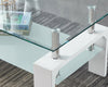 Coffee Table Clear Glass Top Frosted Shelf and White High Gloss Legs Modern Home