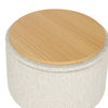 Round Stool with Storage Space Footstool Linen Cover Padded Ottoman Wood Legs