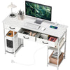 Computer Writing Desk with Power Outlets, Drawers, Shelves, White