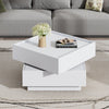 Coffee Table 360° Rotating Modern Square Table With 2 Drawers Storage White