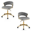 Home Office Desk Chair Set of 2 w/ Hand-woven Back & Golden Metal Legs (Grey)