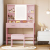 Gunji Dressing Table with LED Mirror 2 Drawers 6 Open Shelves Makeup Table Pink