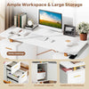 Computer Desk Home Office Desk with Floating Desktop & Dual Drawers White