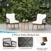 3Pcs Outdoor Patio Chair Table Set Garden Rattan Bistro Set w/Zippered Cushions
