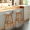 2pcs Breakfast Bar Stools Low Back Linen Padded High Chair Wooden Legs Barstool
