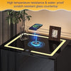 Black Bedside Table with Wireless Charging, USB Charging Station & LED Lights