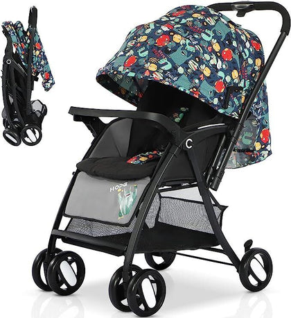 Baby Pushchair, Backrest and Footrest Adjustable with Raincover, Removable Tray