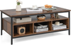 Coffee Table Wooden Storage Shelf Metal Frame Rectangle Brown Black Center Table