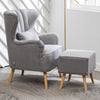 Fabric Upholstered Scallop Shell Wing Back Armchair Fireside Chair and Footstool