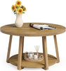 Round Coffee Table, 2-Tier Wooden Center Table with Storage for Living Room 31.5