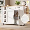 ROLLING KITCHEN ISLAND WITH DROP LEAF, 2 DRAWERS, SPICE RACK & WINE RACK, WHITE
