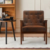 Solid Wooden Frame Distressed Tan Leather Upholstered Armchair Accent Chair
