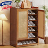 Shoe Rack Shoe Storage Cabinet Rattan Wood Stand Cupboard Unit Organiser 2 Doors