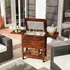 Rolling Wooden Patio Cooler Cart with Lockable Wheels-Brown