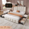 4ft6 Double Bed Upholstered Bed with 4 Storage Drawers, Tufted Headboard Beige
