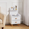 White Tall Cabinet Bedside Table Storage Narrow Chest of 2Drawer&Shelves Storage