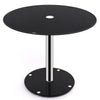Glass Dining Table Pedestal Round Black 2/4Pcs PU Leather Padded Kitchen Chairs