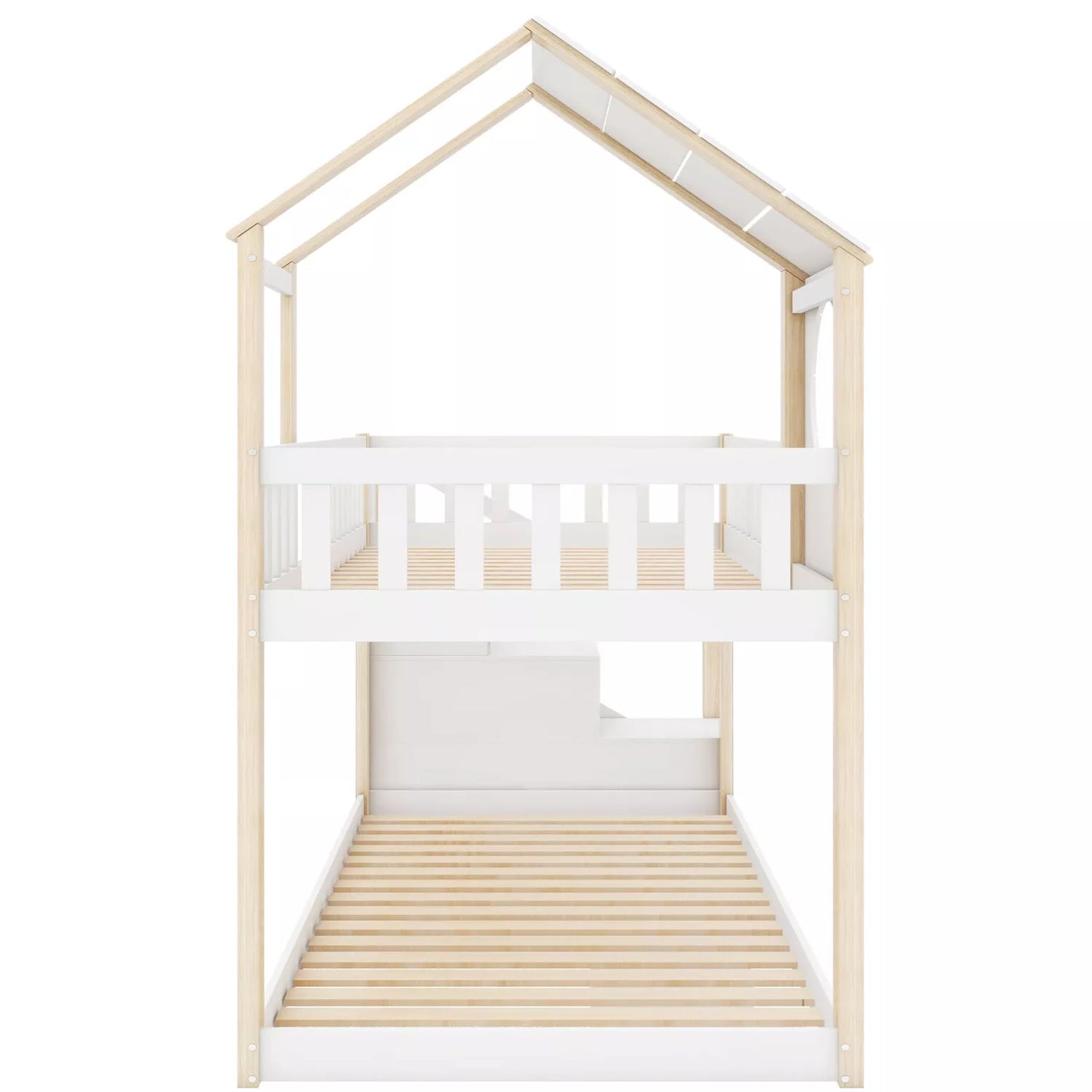 3FT Treehouse Bunk bed Cabin Bed Frame Mid-Sleeper with Storage Ladder 90x190 cm
